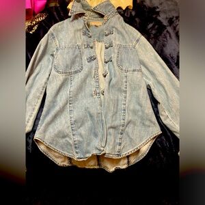 jean type button up shirt.